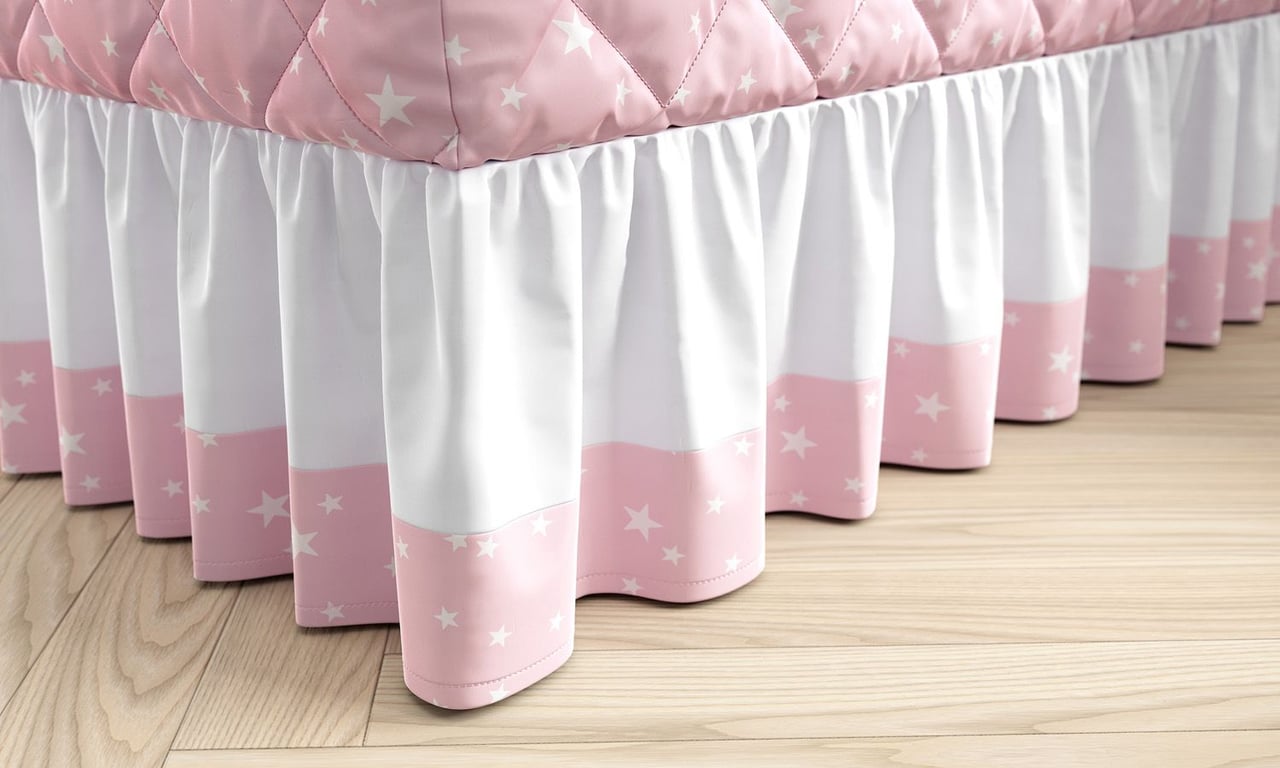 Saia de Cama Infantil Solteiro Estrelinha Rosa — imagem 1 de 2