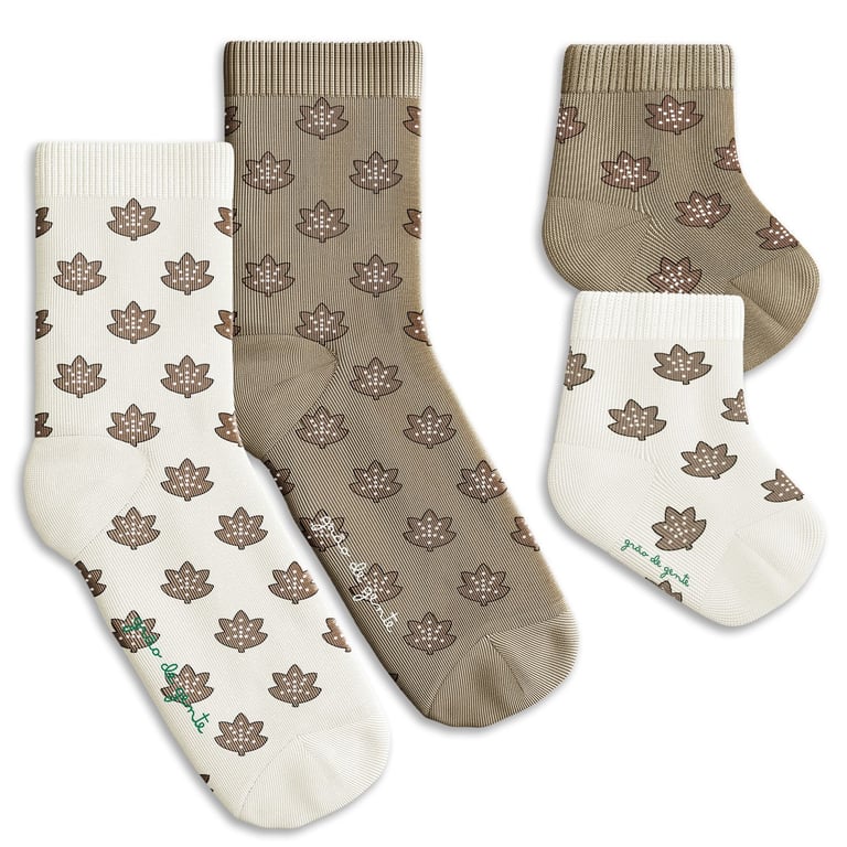 Kit Meia Bebê Tal Pai Tal Filho Trocapé Folhas de Outono 4 Pares Tam 13/20 e 39/43