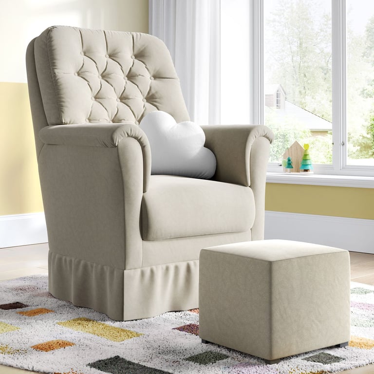 Poltrona Amamentação Agatha Balanço Areia + Puff