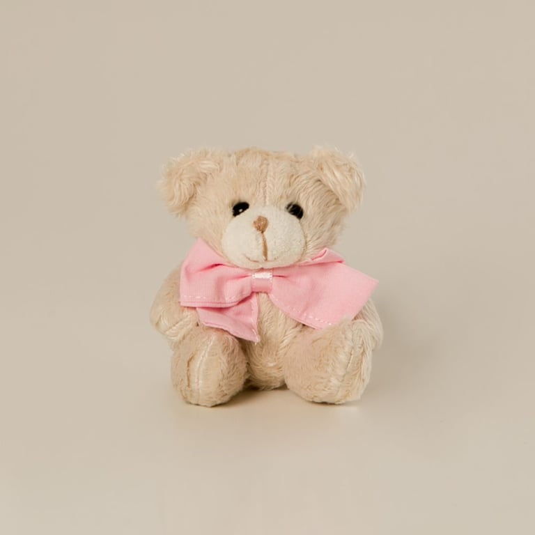 Ursa de Pelúcia Mini com Laço Rosa 10cm
