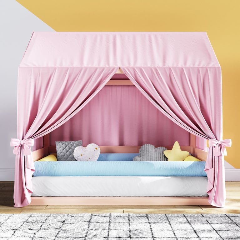 Cortina para Cama Casinha Montessoriana Rosa