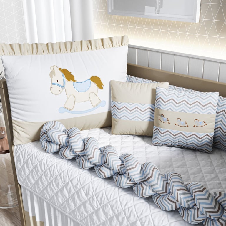 Kit Berço Trança Cavalinho Chevron Bege