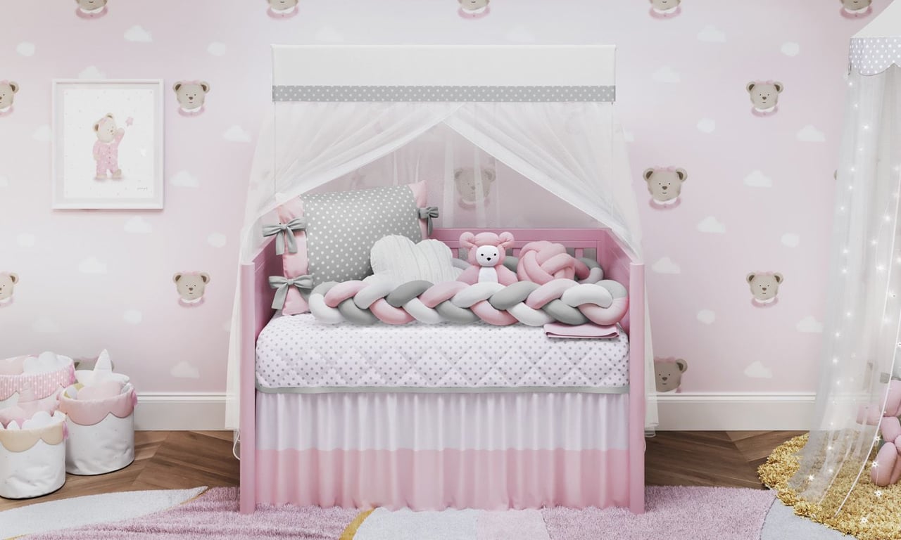 Kit Berço Trança Poá Rosa