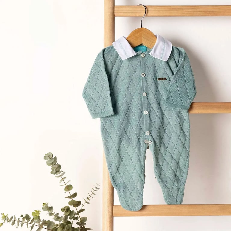 Saída Maternidade Tricot Verde Com Gola 02 Peças — vista alternativa