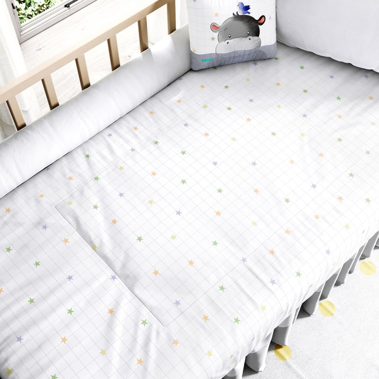 Edredom de Berço Quadriculado com Estrelinhas Coloridas