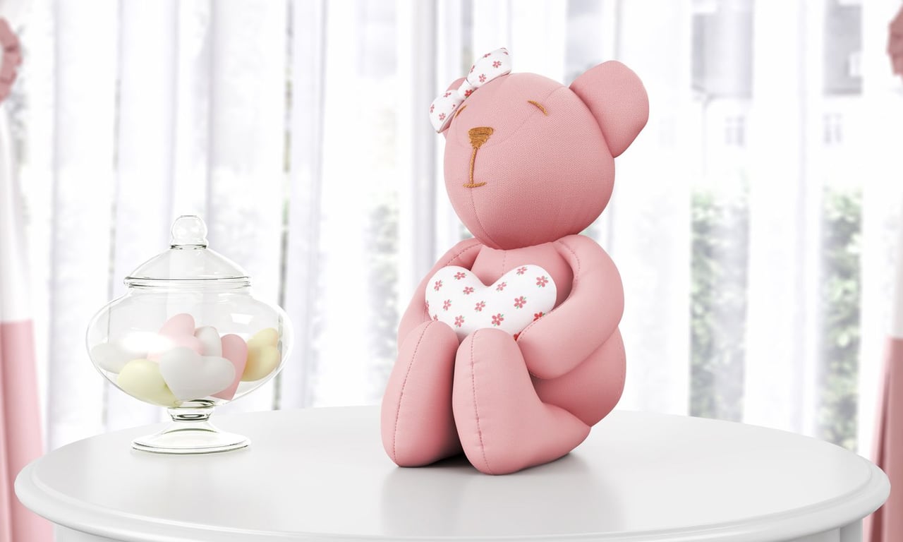 Ursinha Rosé com Coração Floral 42cm