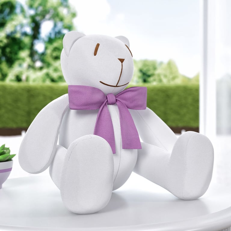 Urso Branco com Laço Bege 34cm