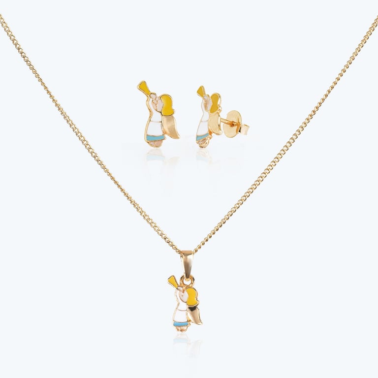 Conjunto Infantil Colar e Brincos Anjinho Ouro