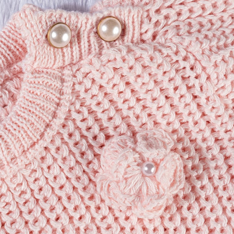 Saída Maternidade Tricot Menina Flor Rosa 02 peças — vista alternativa