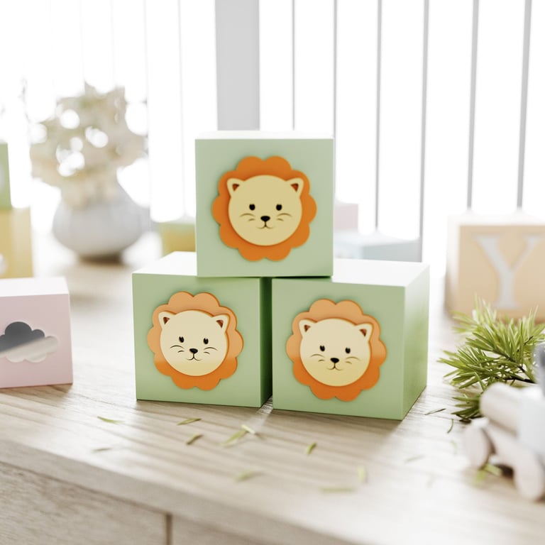 Cubo Decorativo Amiguinho Leão MDF Rosa — vista alternativa