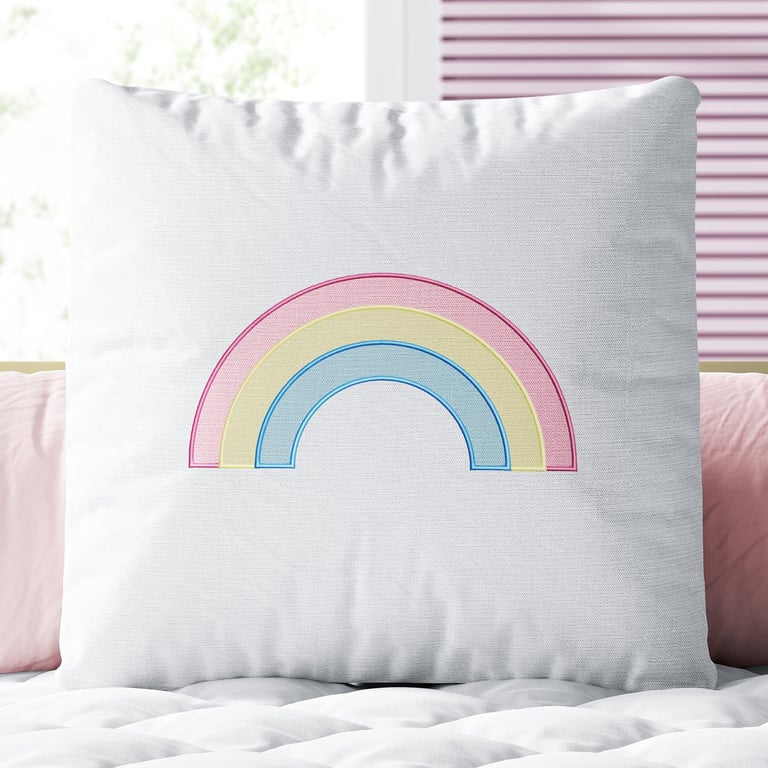 Almofada Quadrada Arco-íris Tricolor Rosa, Amarelo e Azul 30cm