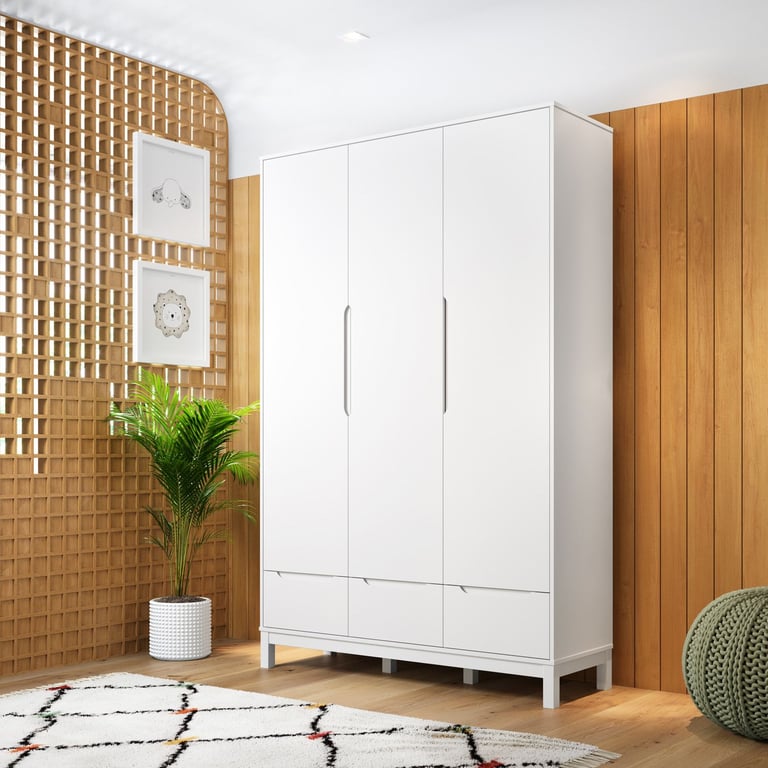 Guarda Roupa Infantil Branco 3 Portas Cozy