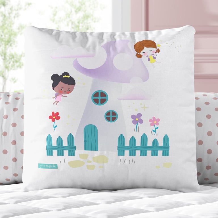 Almofada Quadrada Fadinhas e Cogumelos 30cm