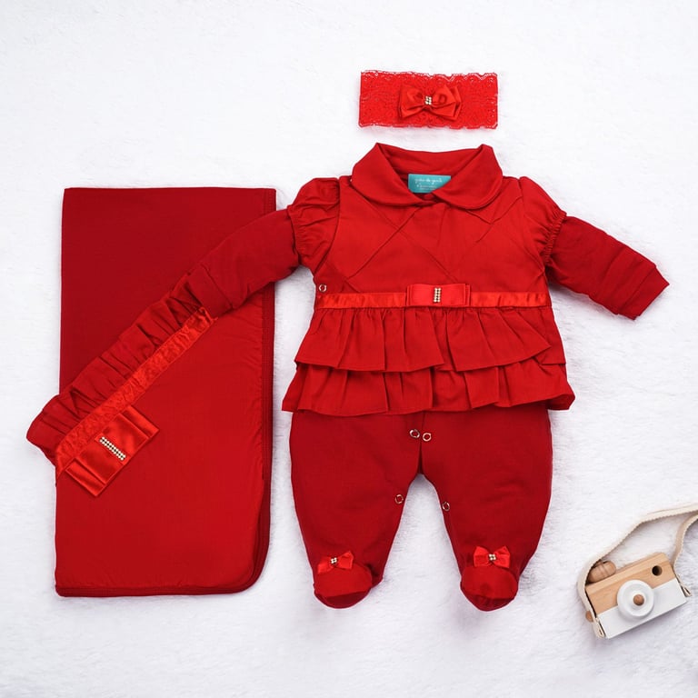 Saída Maternidade Imperatriz Vermelho 03 Peças