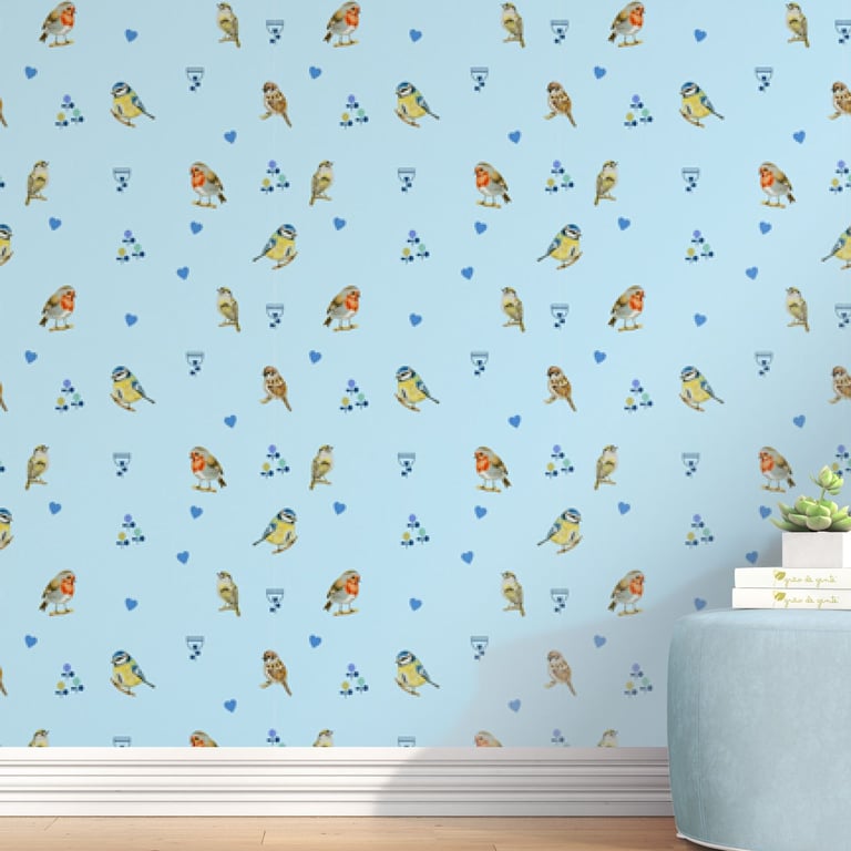 Papel de Parede Passarinho e Coração Azul 3M