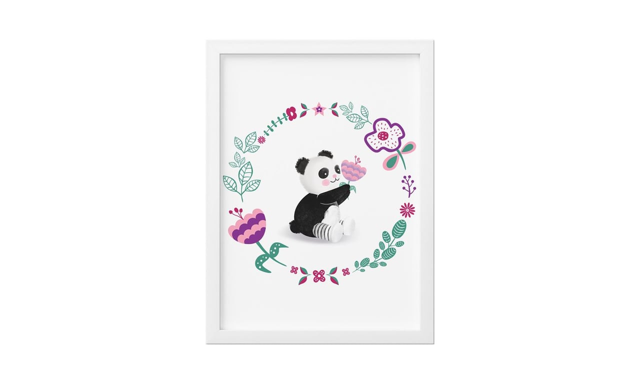 Quadro Urso Panda Floral Moderna 25cm