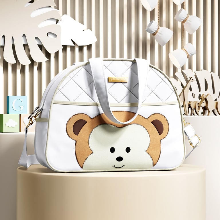 Bolsa Maternidade Amiguinho Macaquinho Branco 35cm