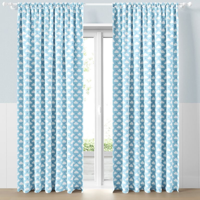 Cortina Infantil e Bebê Nuvens e Corações Azul 2,30m