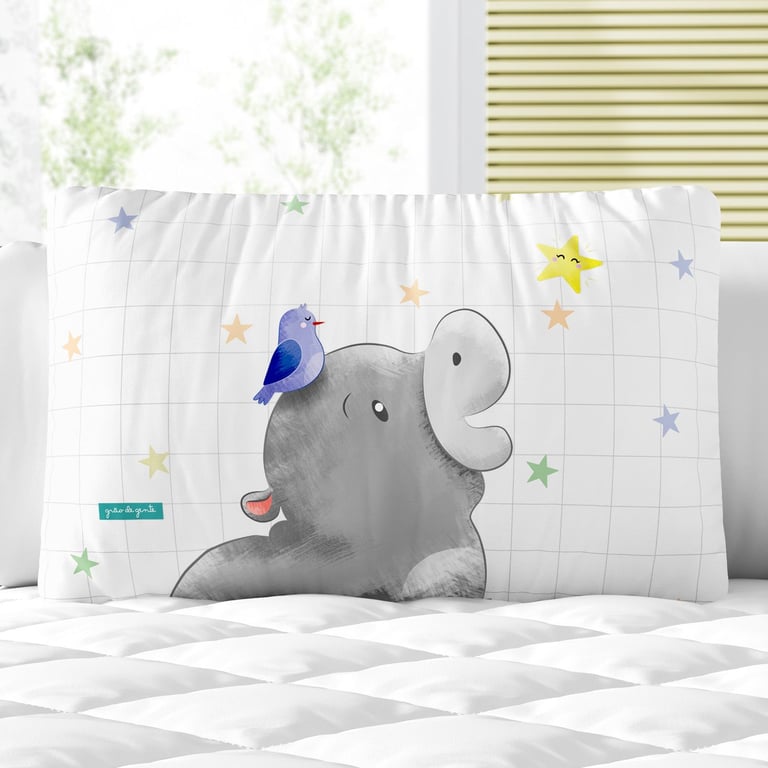 Almofada Retangular Hipopótamo Estrelinha e Passarinho 35cm