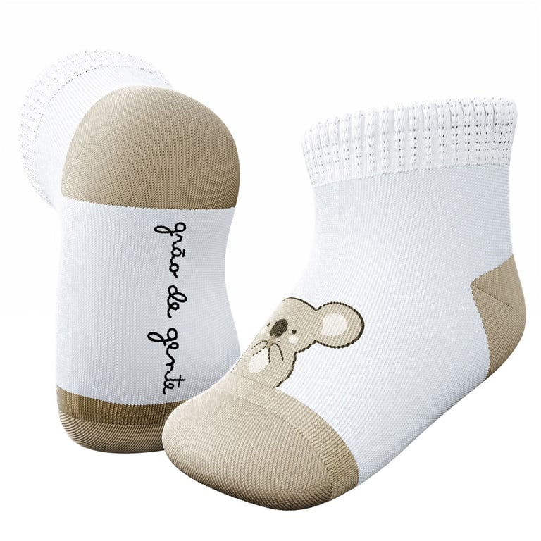 Kit Meia Bebê Coala e Folhas Bege 2 Pares — vista alternativa