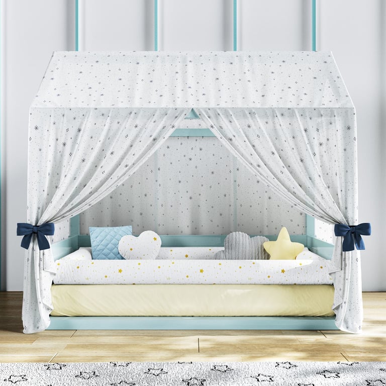 Cortina para Cama Casinha Montessoriana Branca Estrelas e Via Láctea