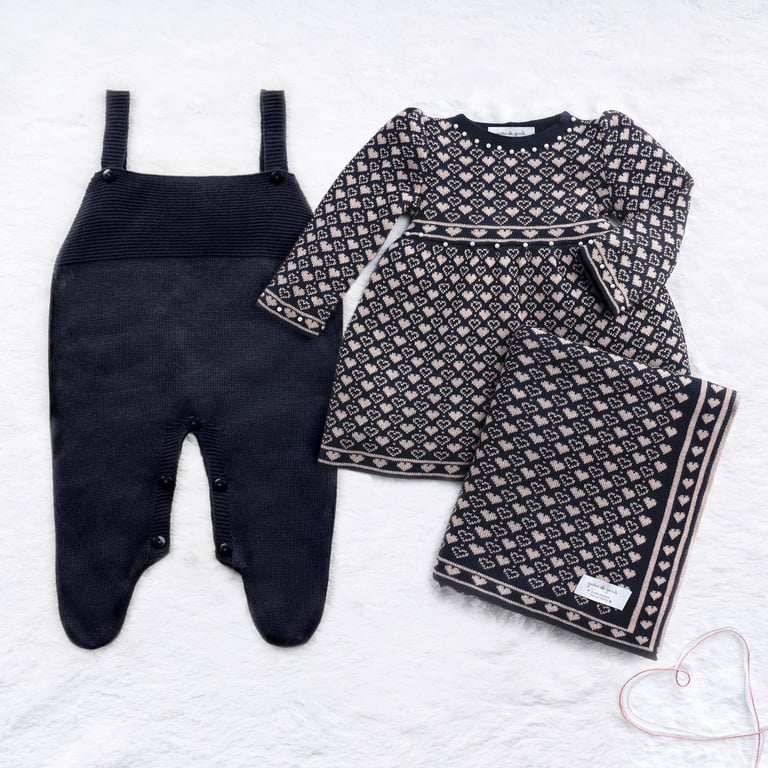 Saída Maternidade Tricot Jacquard Petit Coração Rosa 03 Peças