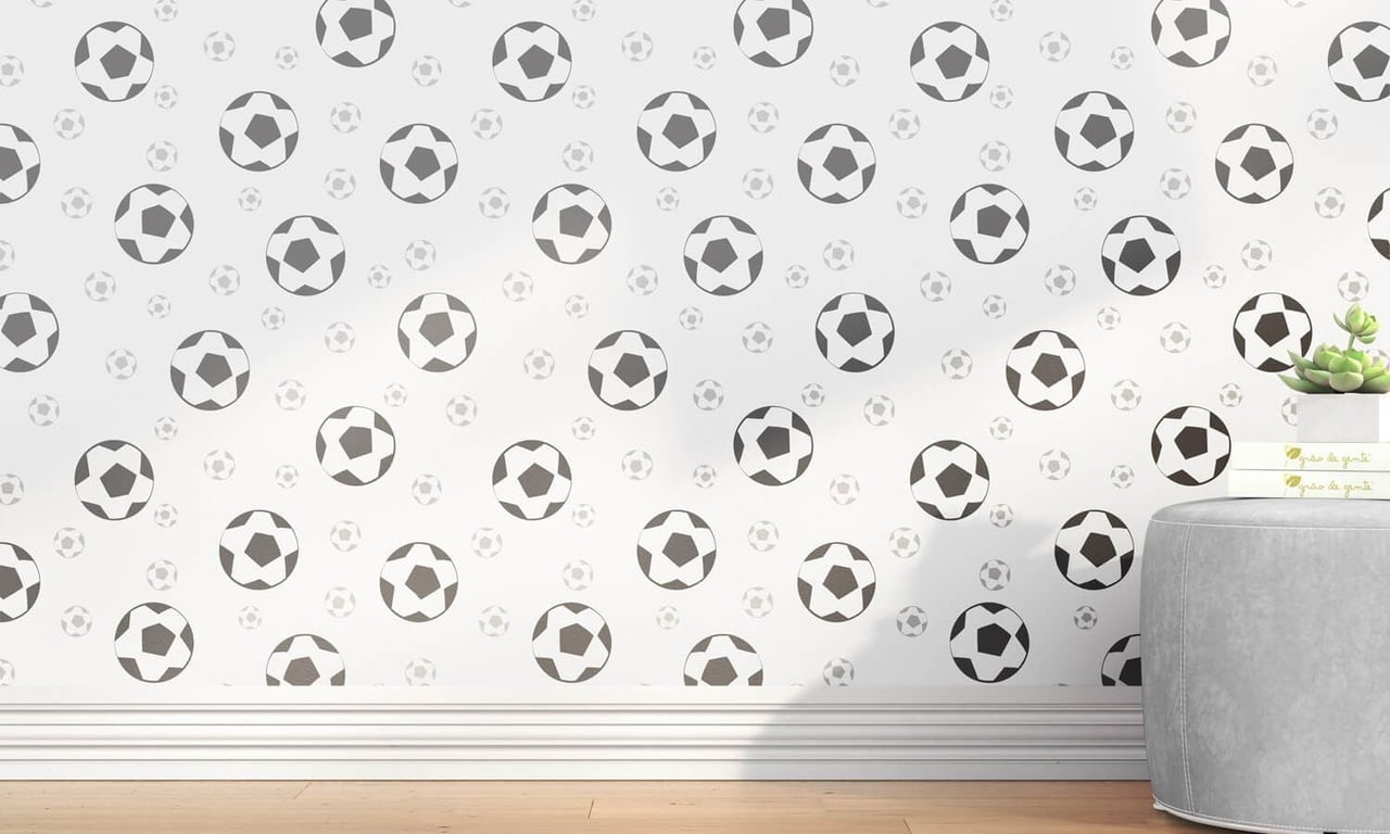 Papel de Parede Bolas de Futebol Cinza 3m