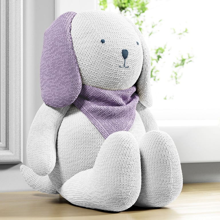 Cachorrinho Tricot Branco com Lenço Lilás 42cm