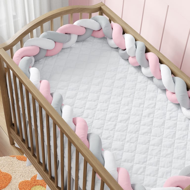 Trança Lateral Para Berço Branco Rosa e Cinza 3,80M