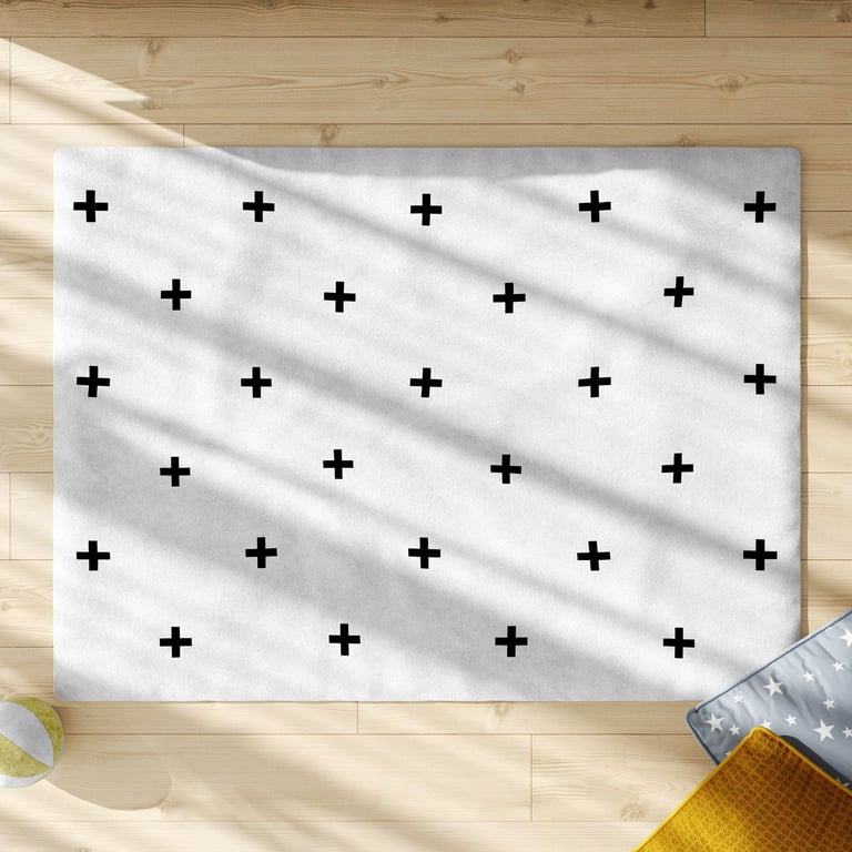 Tapete Retangular Cruz Escandinava Preto e Branco 1m