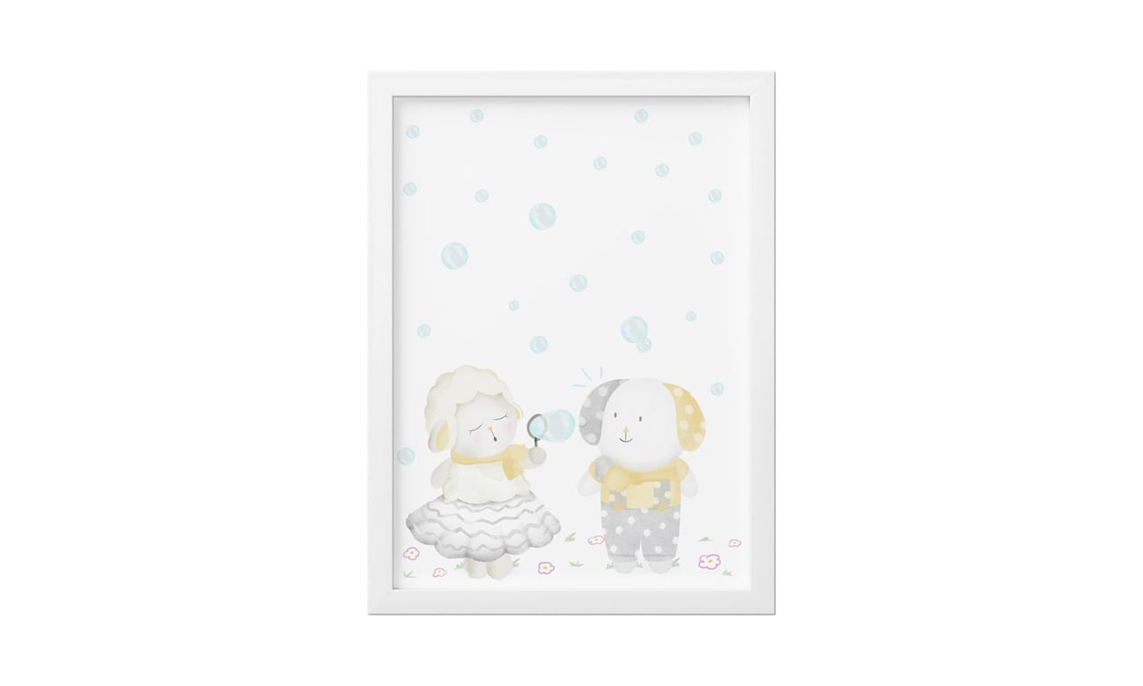 Quadro Amiguinhos Amarelo Bolinha de Sabão 25cm