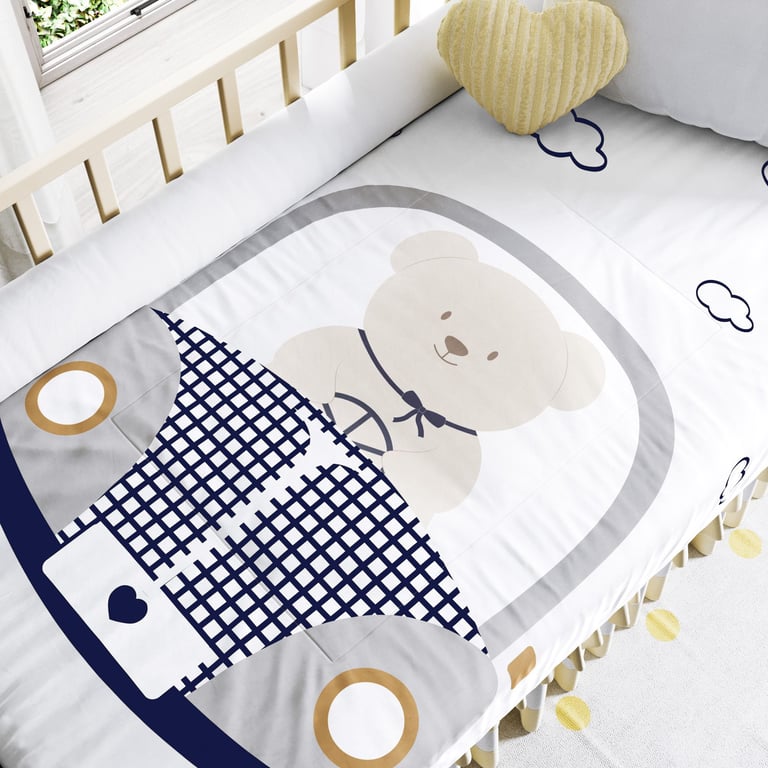 Edredom de Berço Ursinho Carrinho Azul