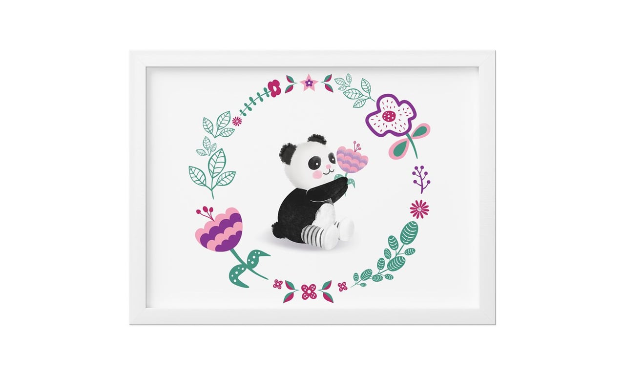 Quadro Urso Panda Floral Moderna 33cm