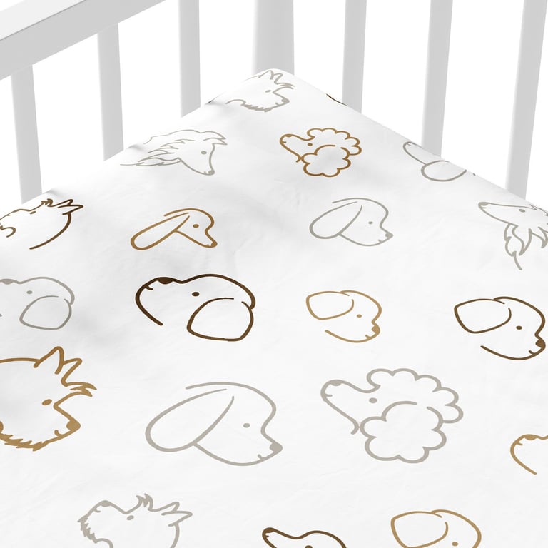 Lençol Berço com Elástico Cachorrinhos Cinza e Bege