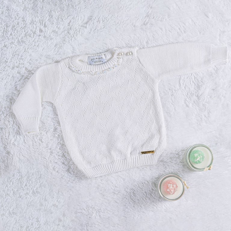 Casaquinho Tricot com Pérolas Branco