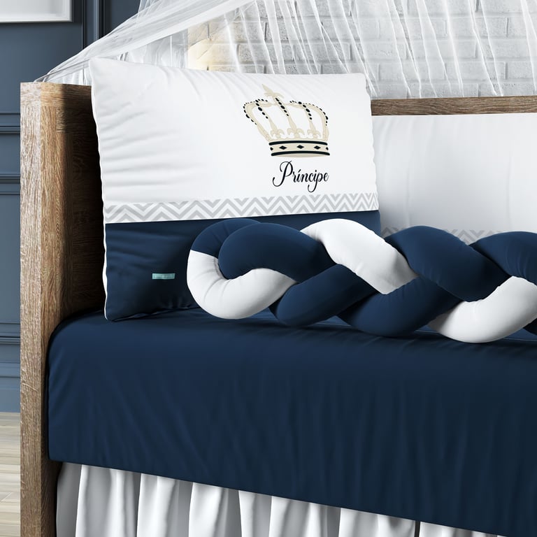 Kit Berço Trança Coroa Meu Príncipe Azul Marinho