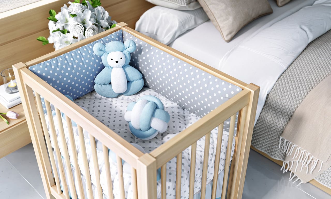 Kit Mini Berço Trança Poá Cinza e Rosa — vista alternativa