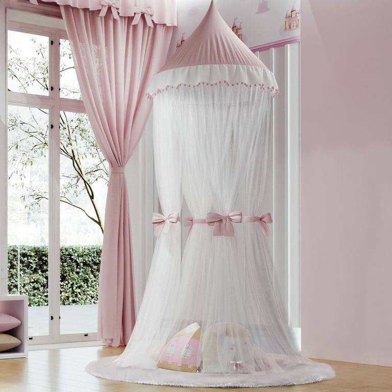 Tenda Dossel Babados e Pompons Rosa