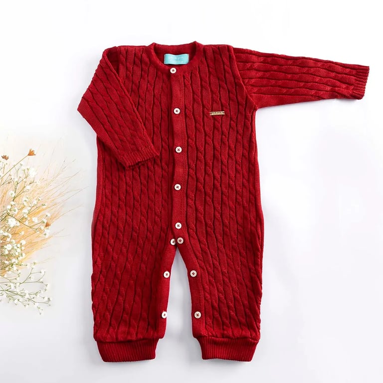 Macacão Tricot Trançado Vermelho M