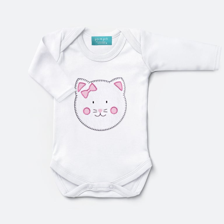 Body Manga Curta Amiguinha Gatinha Rosa Tam P