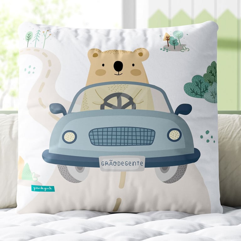 Almofada Quadrada Urso e o Carrinho Azul 30cm