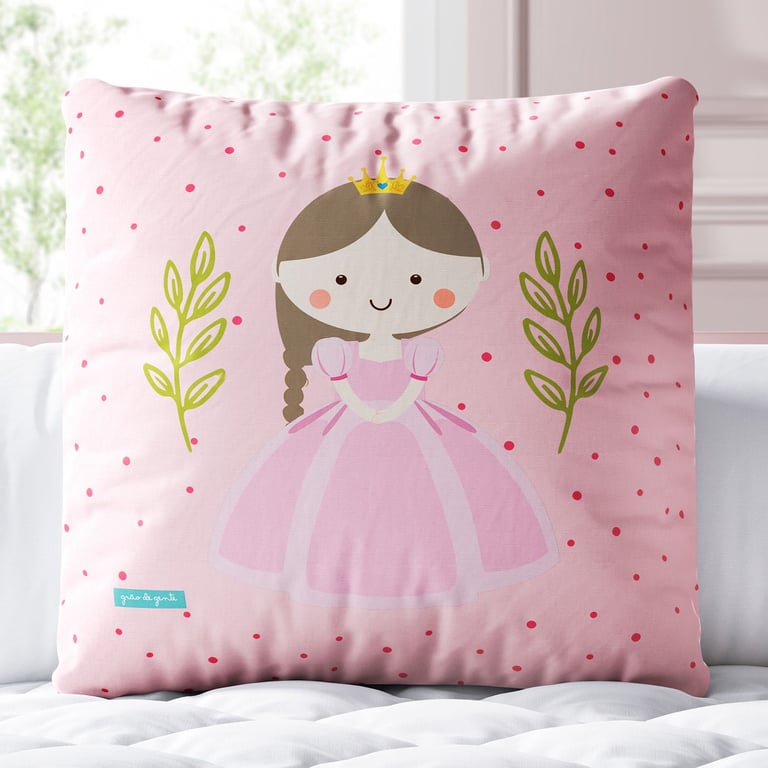 Almofada Quadrada Princesa Bel Poá Rosa 30cm