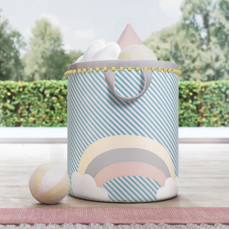 Cesto Organizador para Brinquedos Arco-Íris Listrado Azul 35cm