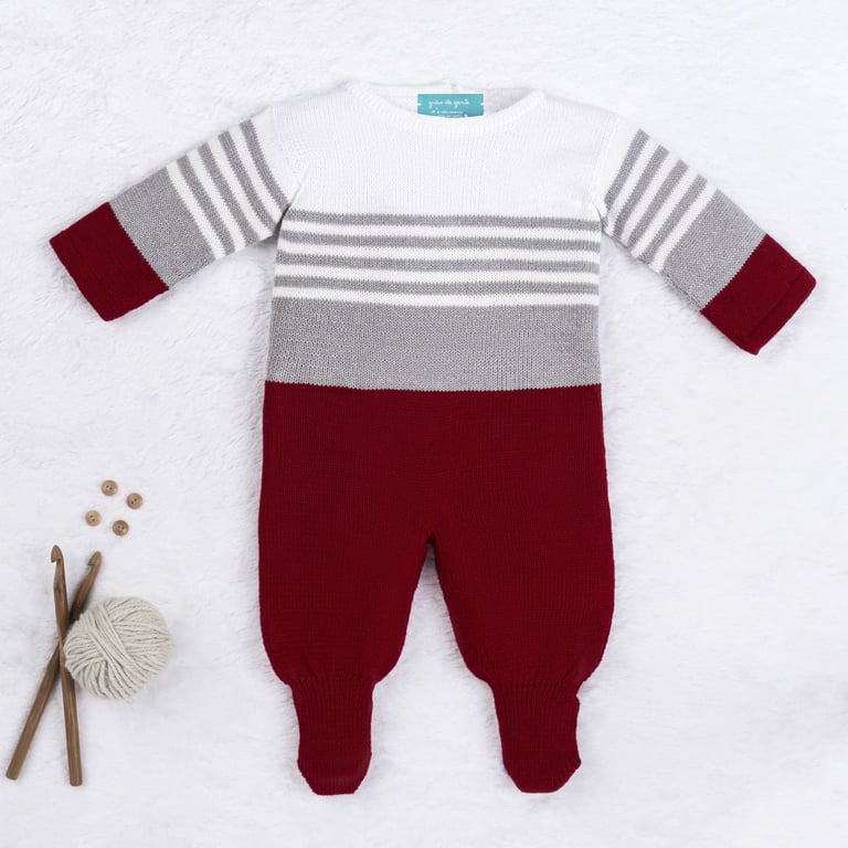 Macacão Tricot Listrado Reizinho Azul Marinho e Cinza