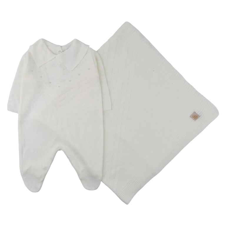 Saída Maternidade Din Don com Gola Trançado Pérolas Off White