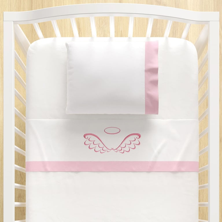 Jogo de Lençol Berço Bordado Anjo 3 peças