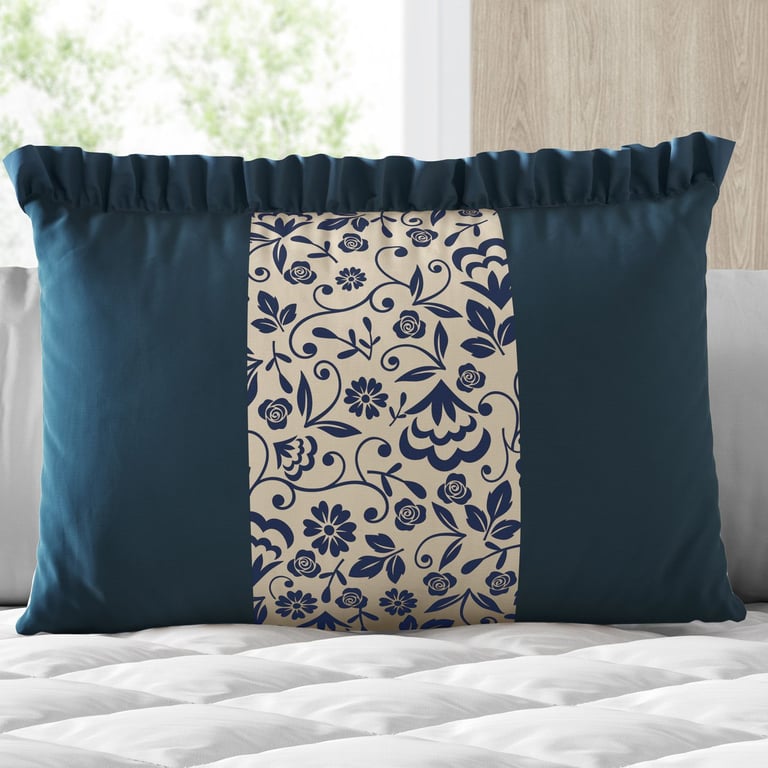 Almofada Retangular Floral Luxo Azul Marinho 35cm