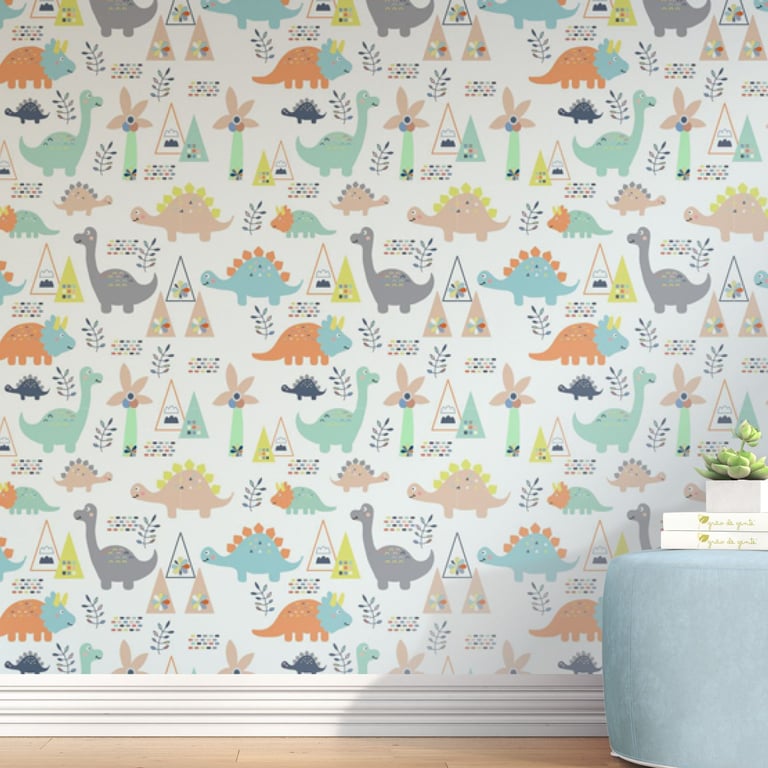 Papel de Parede Dinossauro Geométrico Colorido 3M