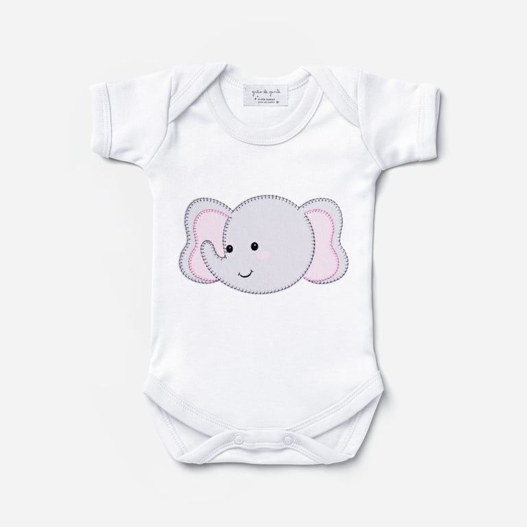 Body Manga Curta Amiguinho Elefante Tam P