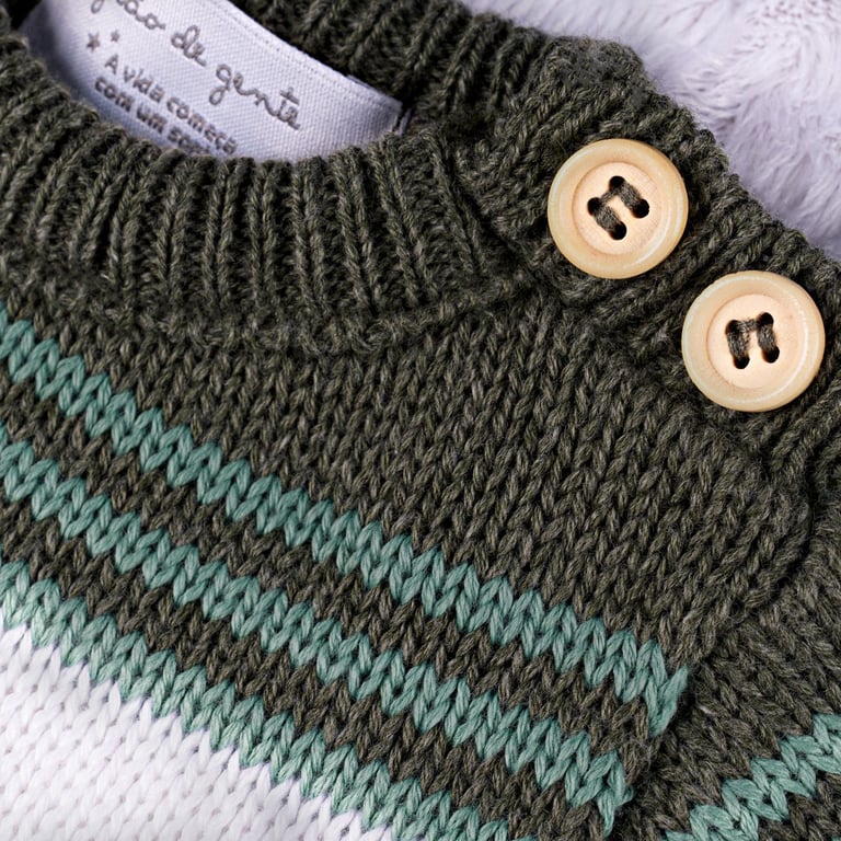 Saída Maternidade Tricot Listra Branco e Verde 02 Peças — vista alternativa